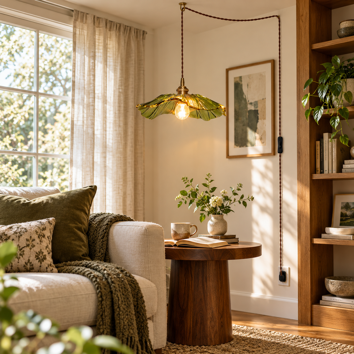 Flower Glass Plug-In Pendant Light