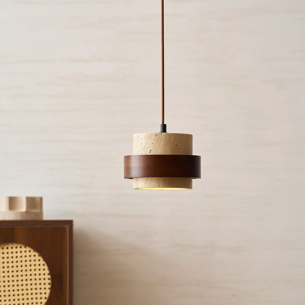 Cole Travertine and Wood Pendant Light