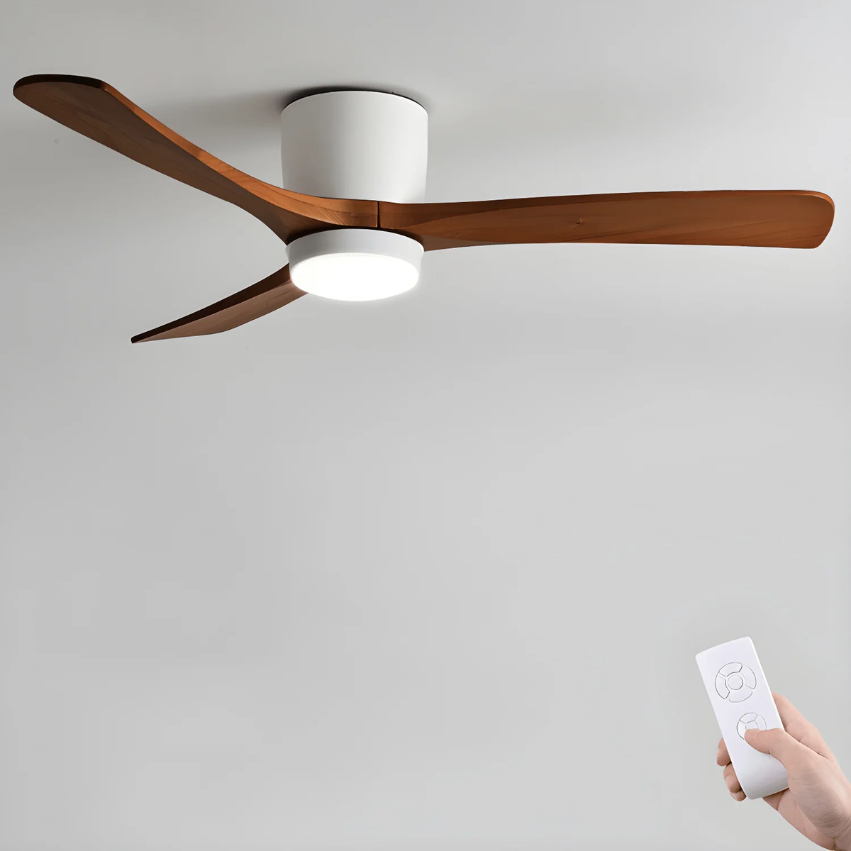 Nordic Solid Wood Ceiling Fan with LED Light