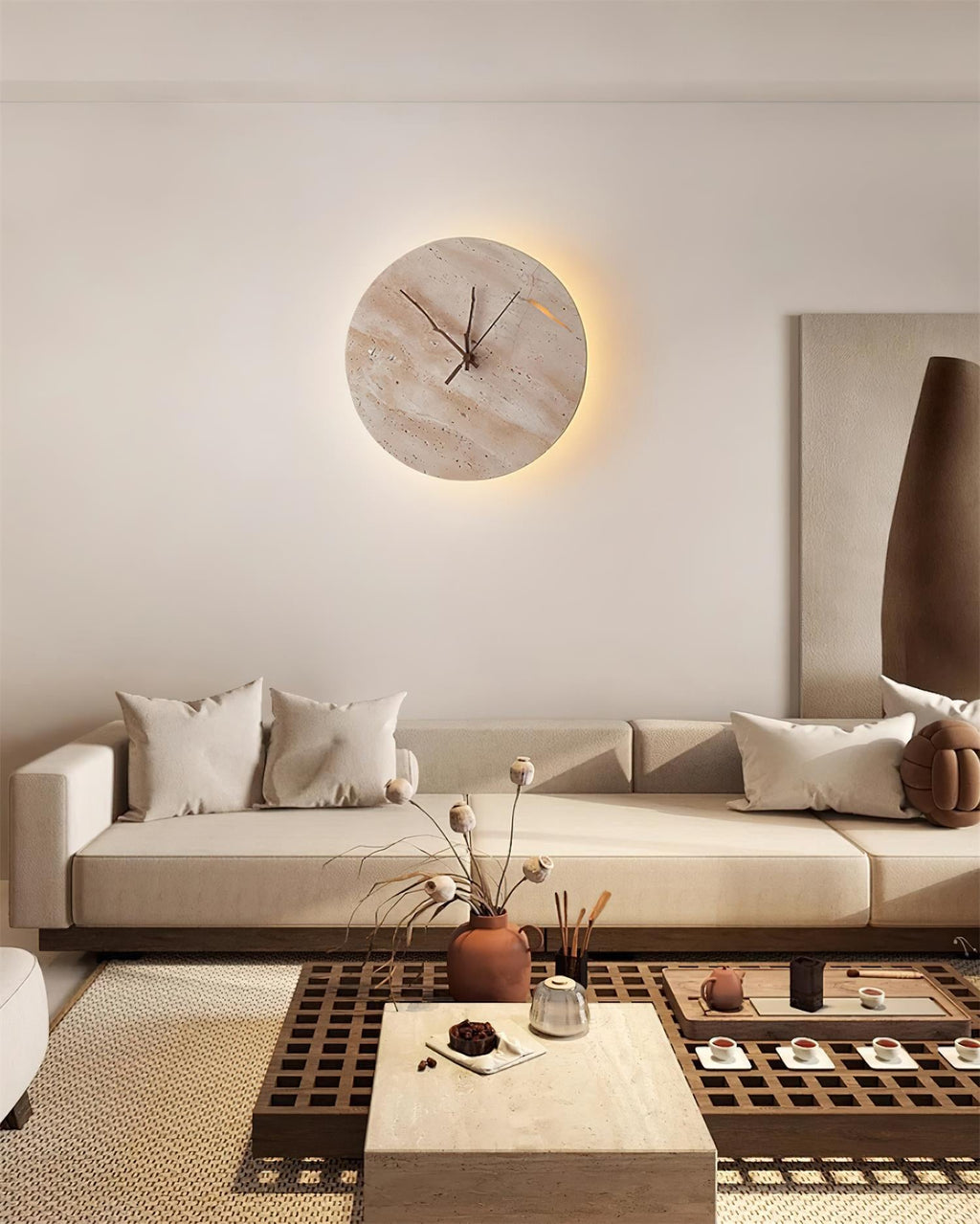 Kiera Travertine Clock Wall Lamp — product view 4