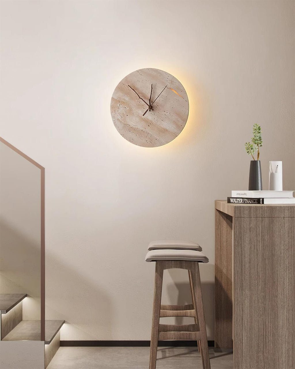 Kiera Travertine Clock Wall Lamp — product view 3