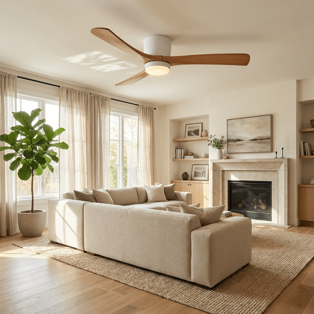 Nordic Solid Wood Ceiling Fan with LED Light