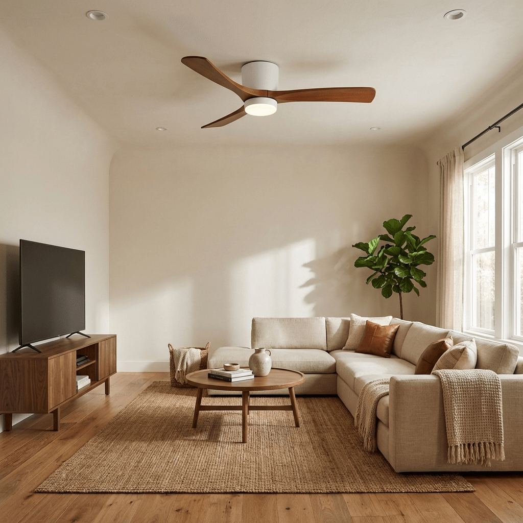 Nordic Solid Wood Ceiling Fan with LED Light
