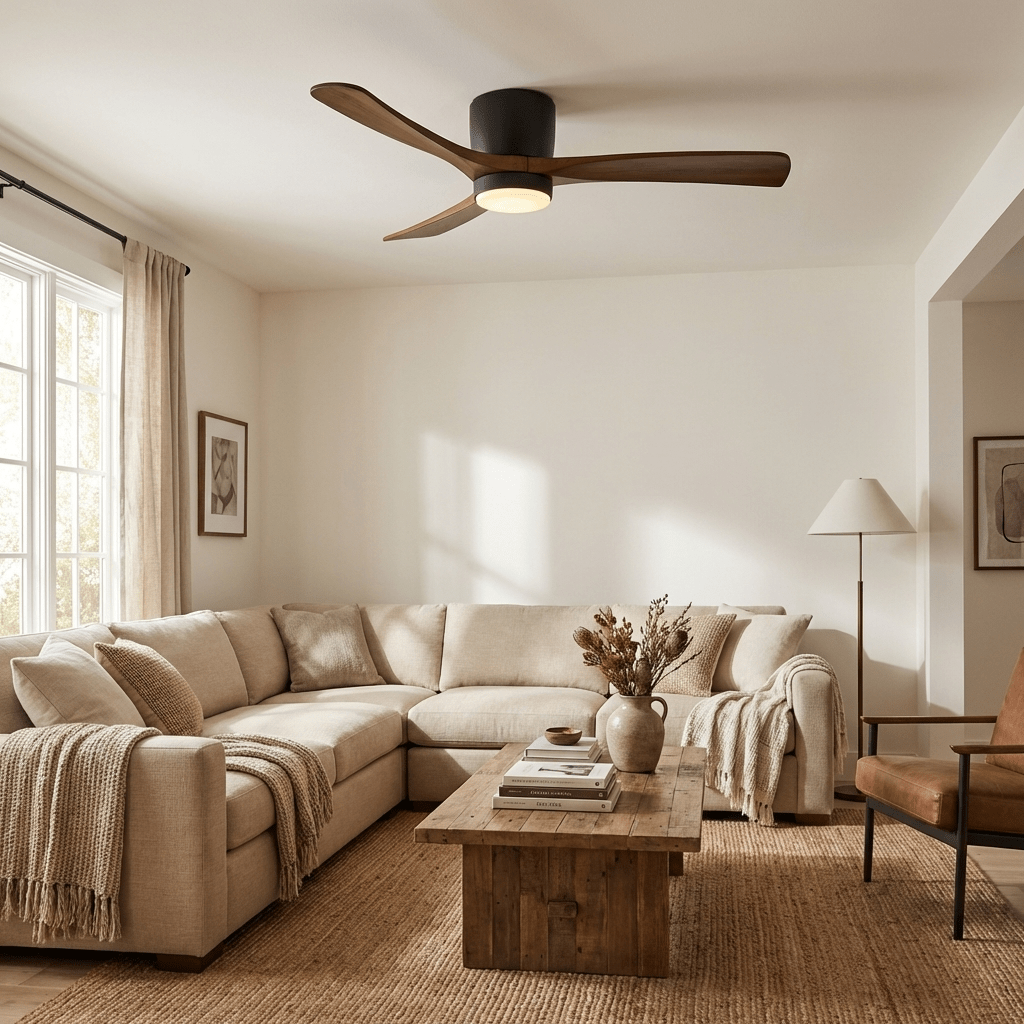 Nordic Solid Wood Ceiling Fan with LED Light