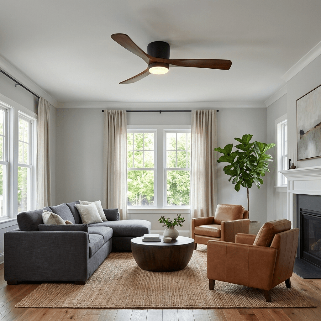 Nordic Solid Wood Ceiling Fan with LED Light