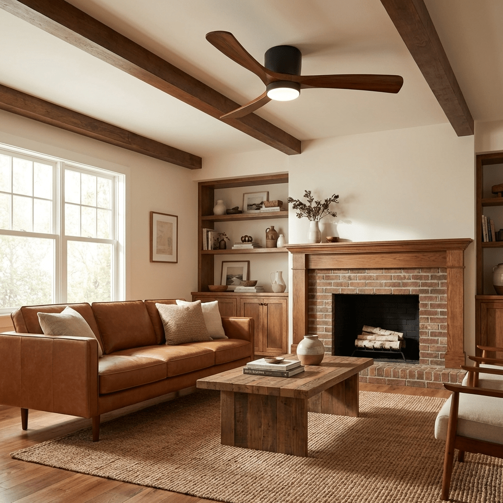 Nordic Solid Wood Ceiling Fan with LED Light
