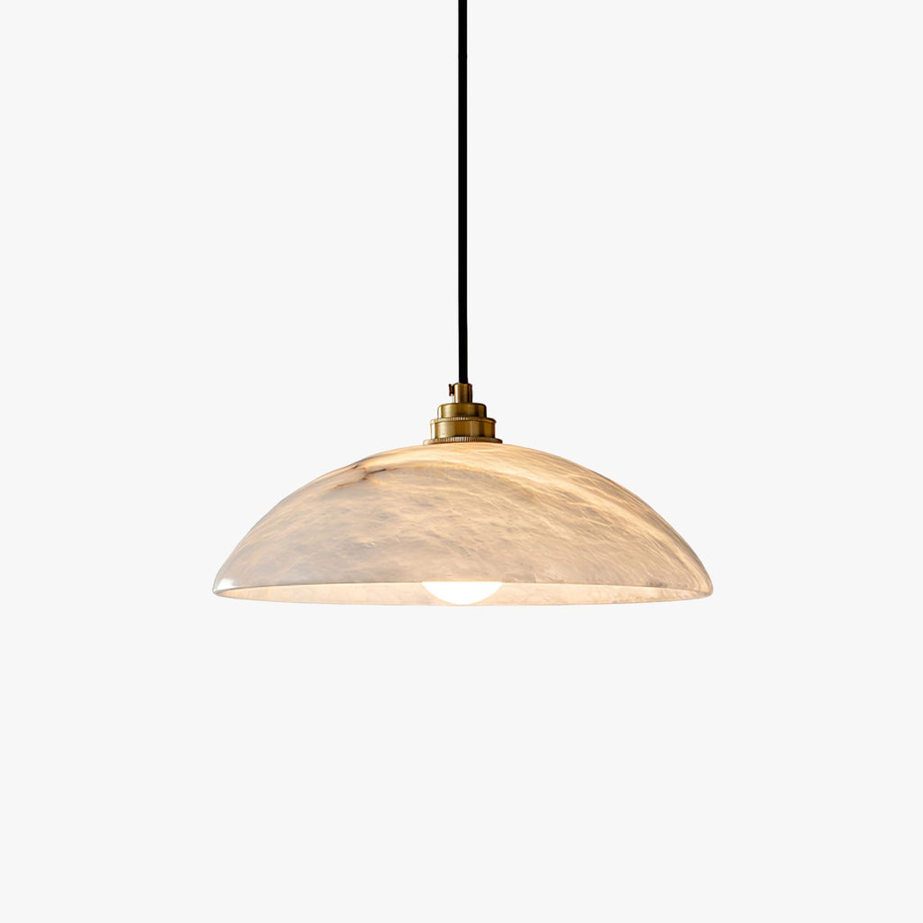 Alabaster dome pendant light with brass fitting and cable suspension - view 1