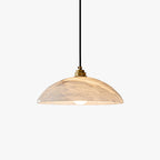 Alabaster dome pendant light with brass fitting and cable suspension - view 1