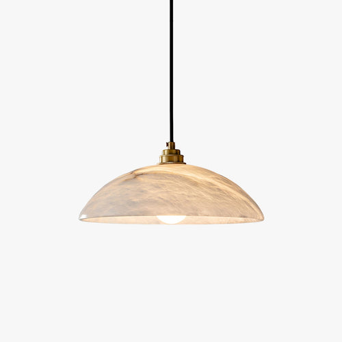 Alabaster dome pendant light with brass fitting and cable suspension - view 1