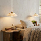 Alabaster dome pendant light with brass fitting and cable suspension - view 4