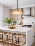 Alabaster dome pendant light with brass fitting and cable suspension - view 5