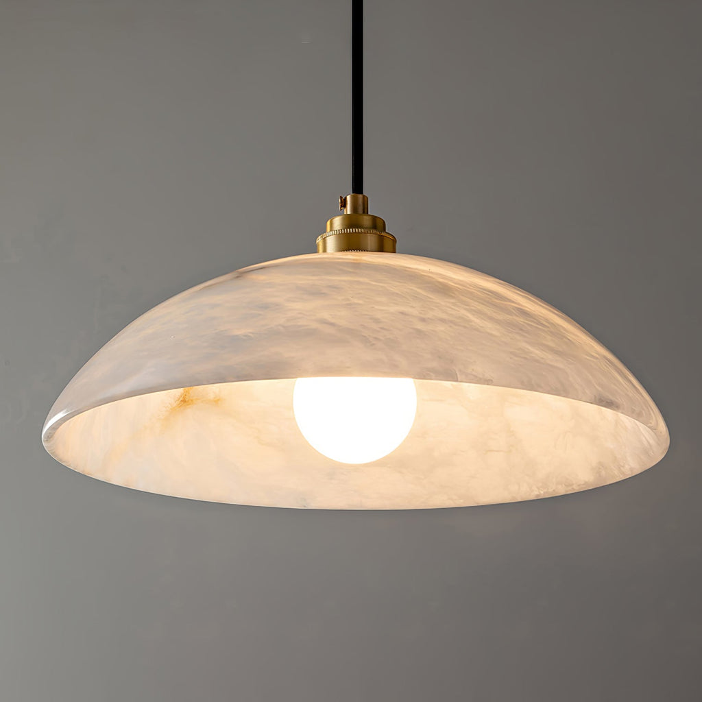 Alabaster dome pendant light with brass fitting and cable suspension - view 12