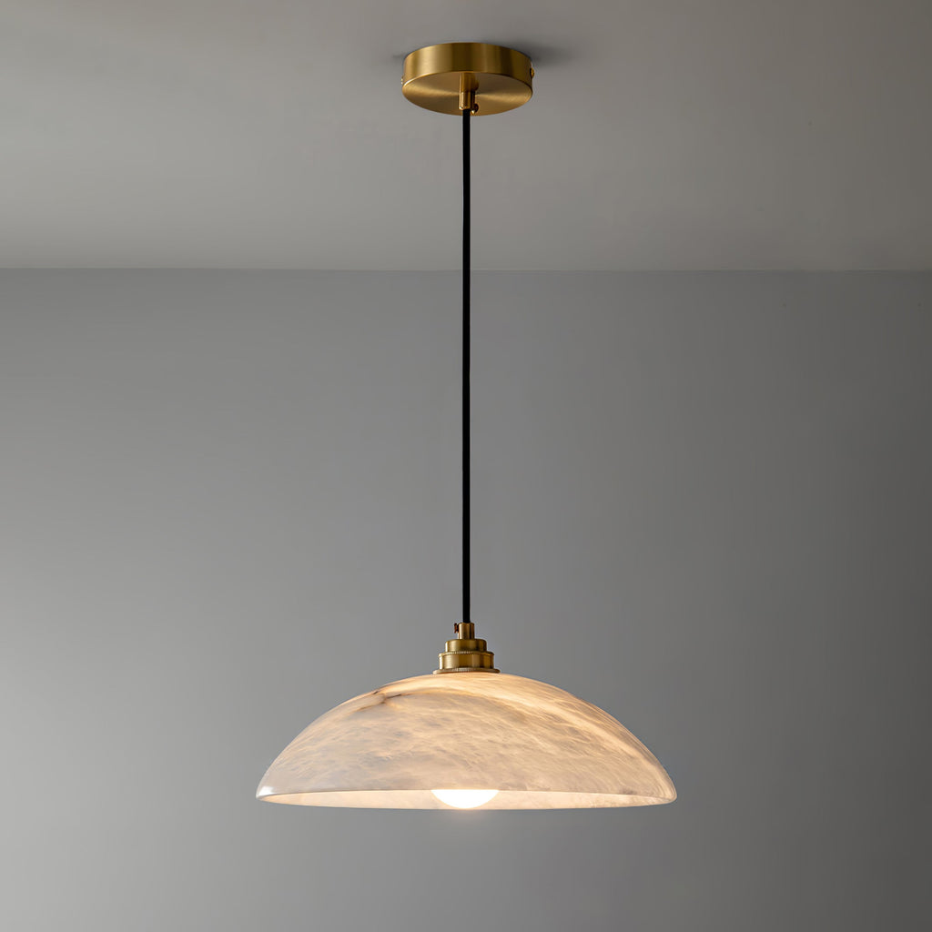 Alabaster dome pendant light with brass fitting and cable suspension - view 13