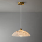 Alabaster dome pendant light with brass fitting and cable suspension - view 13