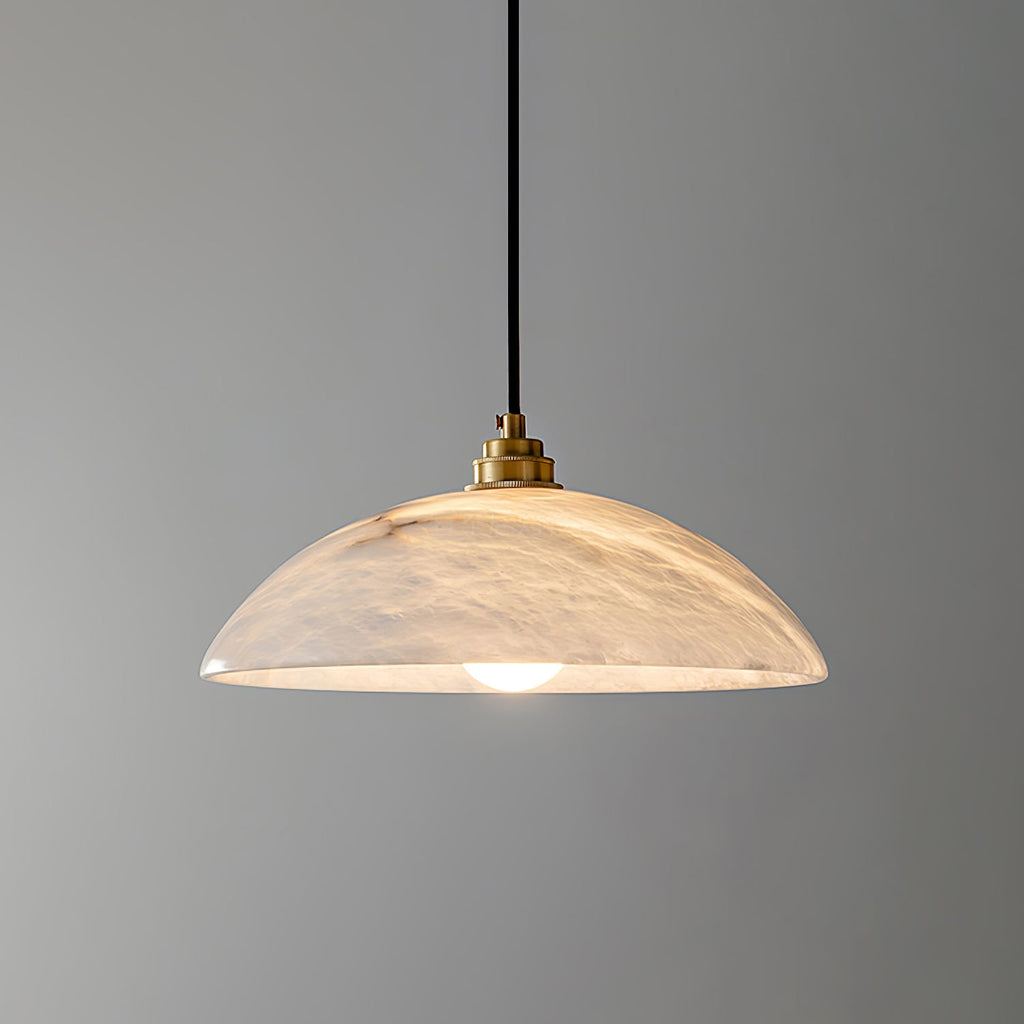 Alabaster dome pendant light with brass fitting and cable suspension - view 14