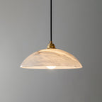 Alabaster dome pendant light with brass fitting and cable suspension - view 14