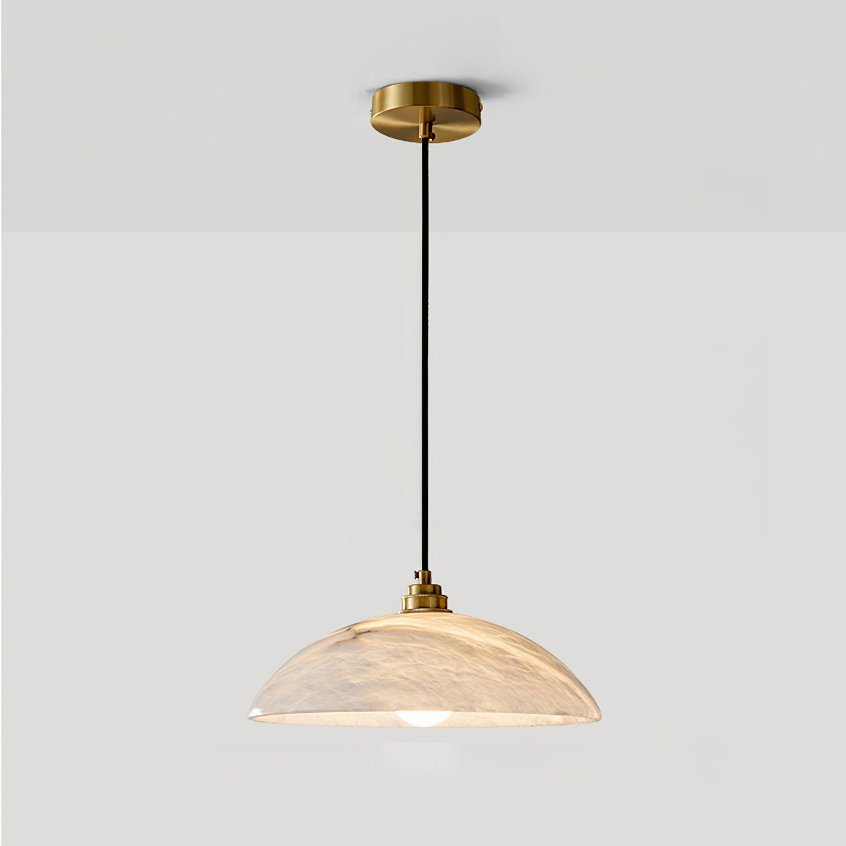 Alabaster dome pendant light with brass fitting and cable suspension - view 17