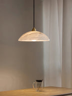 Alabaster dome pendant light with brass fitting and cable suspension - view 19