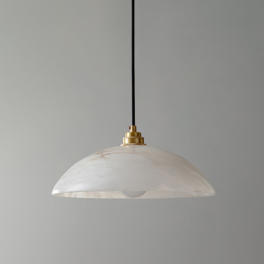 Alabaster dome pendant light with brass fitting and cable suspension - view 21
