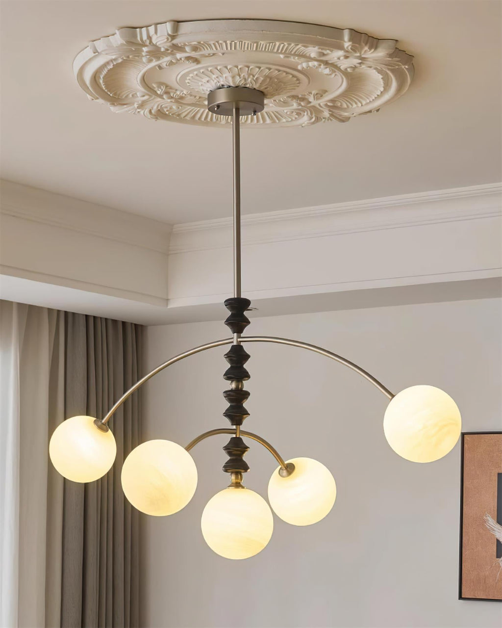 Sloane Faux Alabaster & Wood Chandelier — product view 3