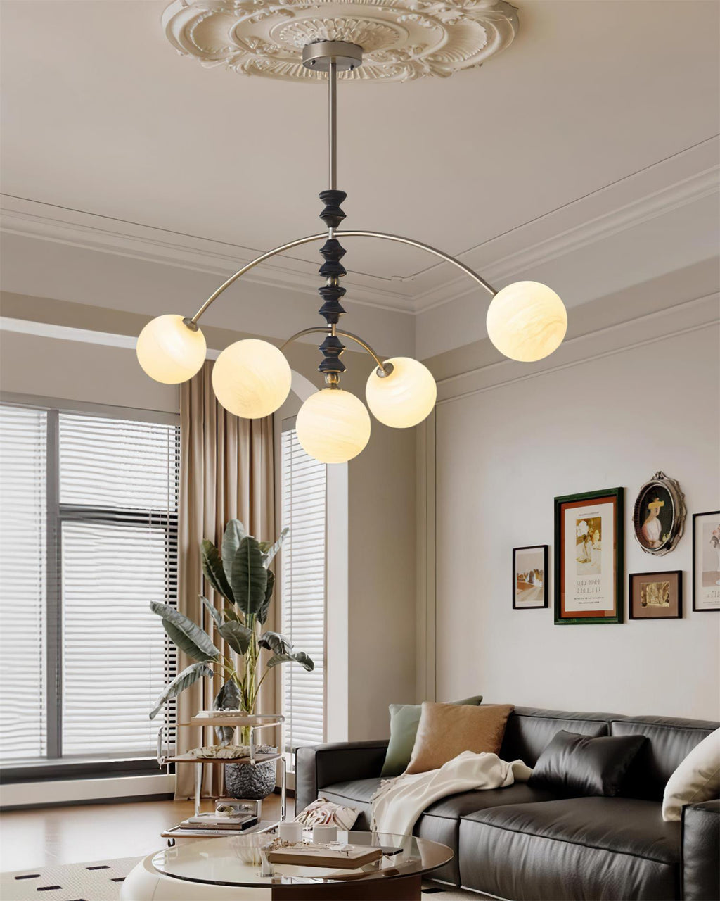 Sloane Faux Alabaster & Wood Chandelier — product view 4