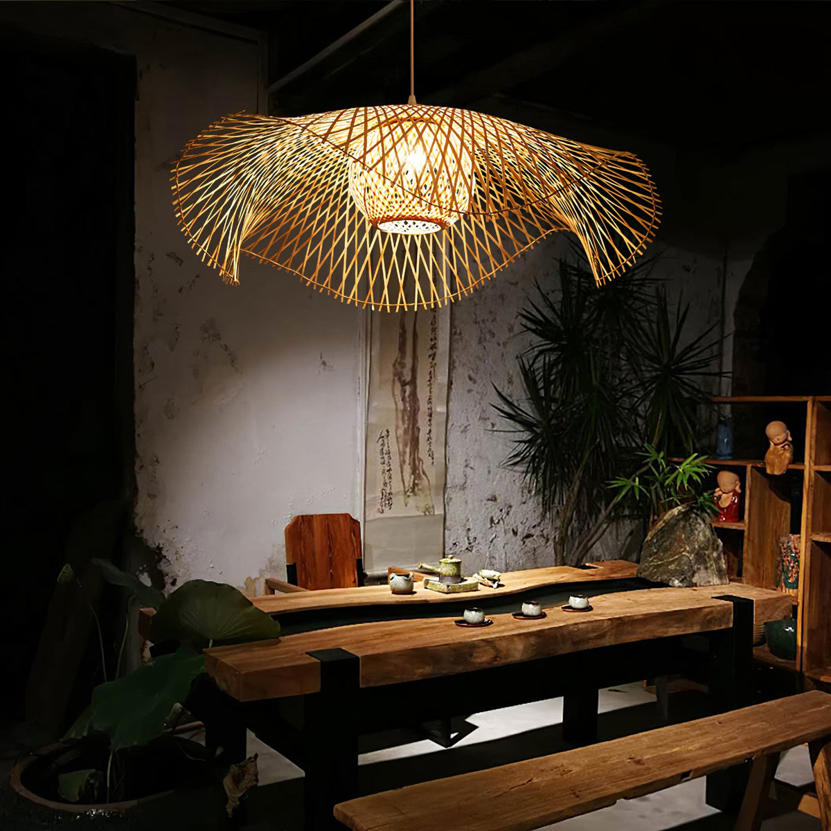 Bamboo Lotus Leaf Plug In Pendant Lamp — product view 3