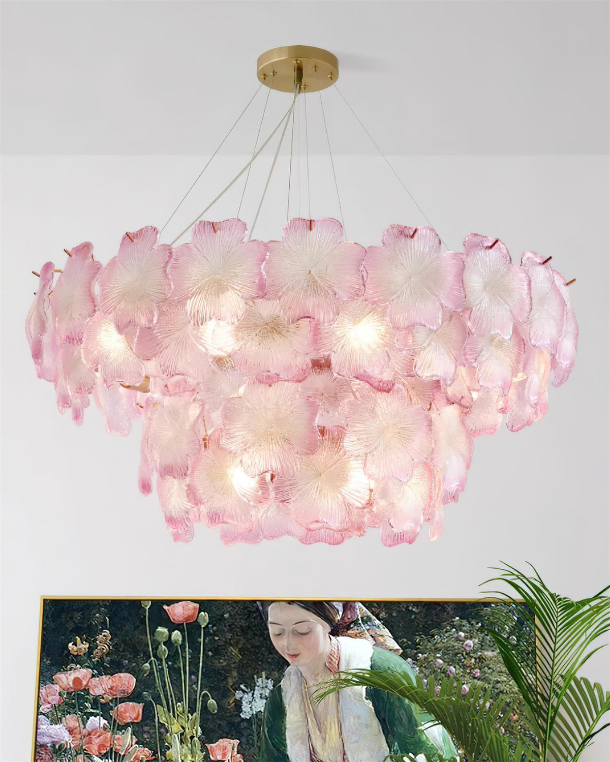Pink Mika Glass Chandelier — product view 2