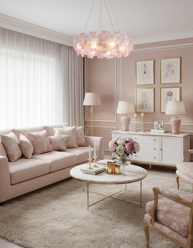 Pink Mika Glass Chandelier — product view 12