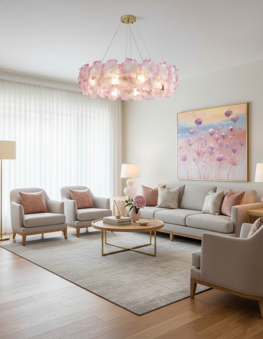 Pink Mika Glass Chandelier — product view 13