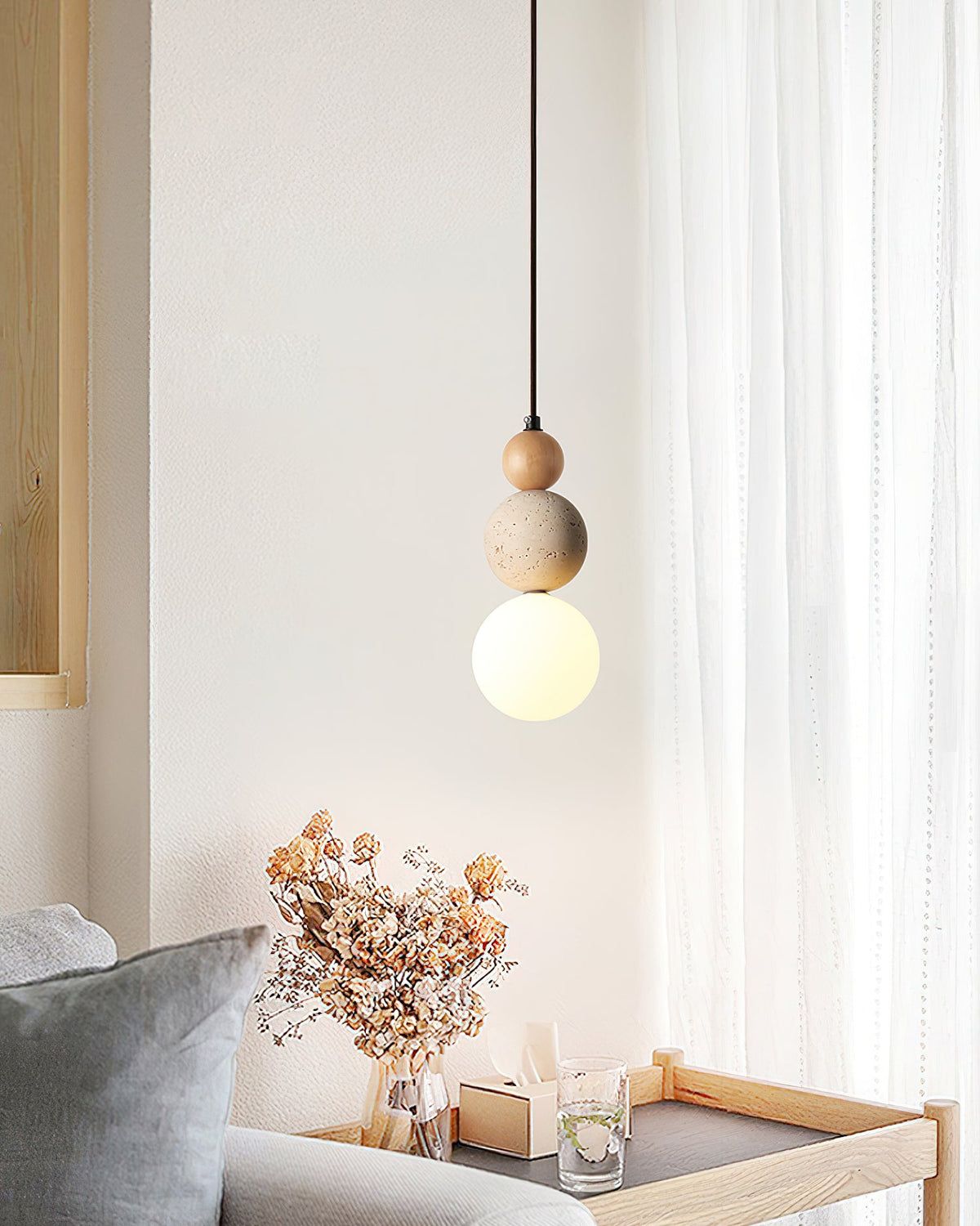 Trio Orb Travertine Pendant Lamp — product view 2