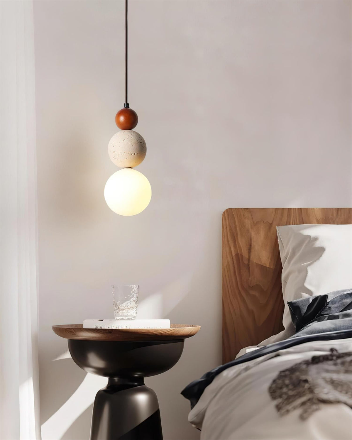 Trio Orb Travertine Pendant Lamp — product view 3