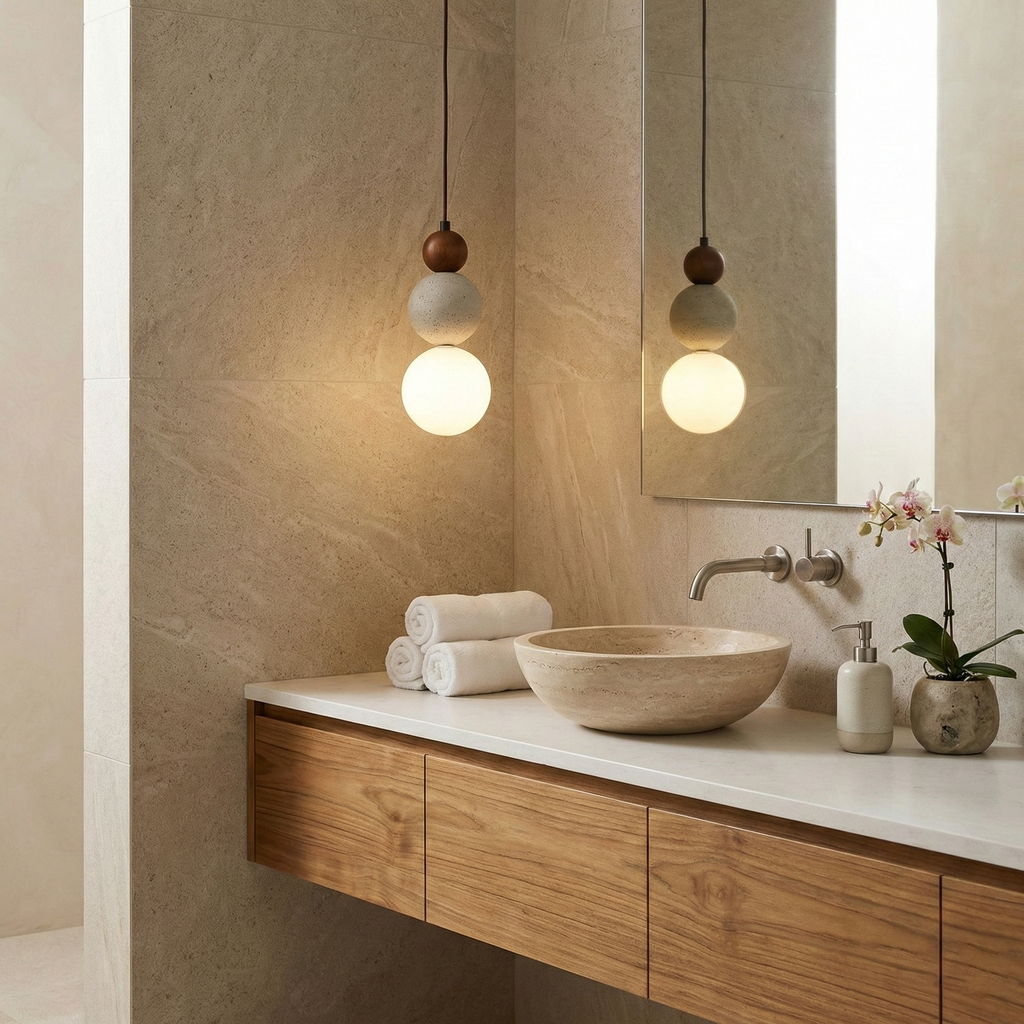 Trio Orb Travertine Pendant Lamp — product view 10
