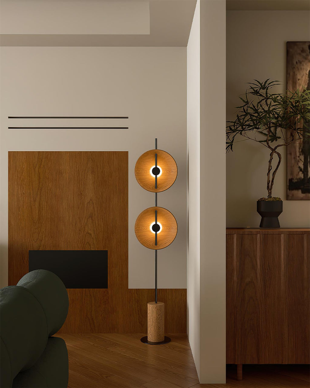 Twin Disc Wood Floor Lamp — product view 2