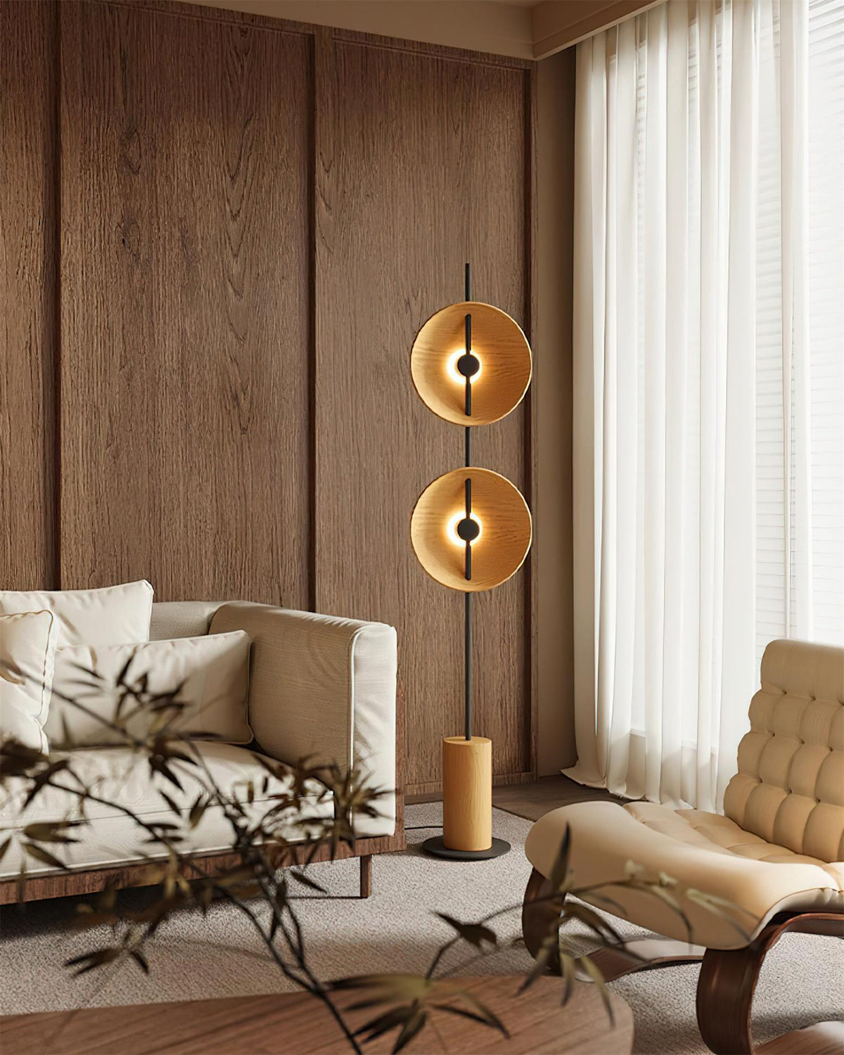 Twin Disc Wood Floor Lamp — product view 3