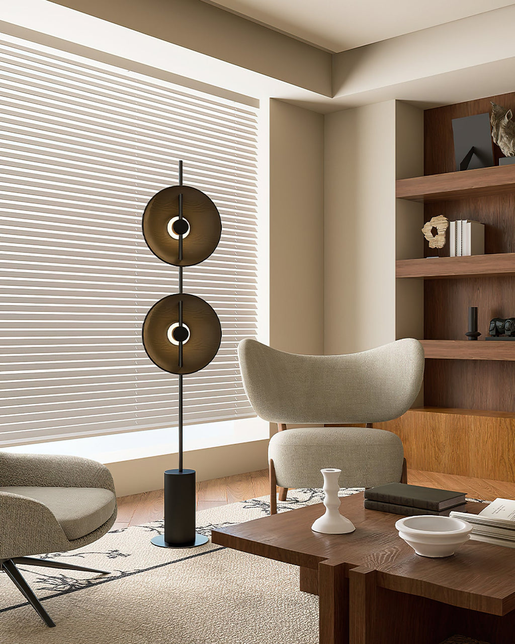 Twin Disc Wood Floor Lamp — product view 4
