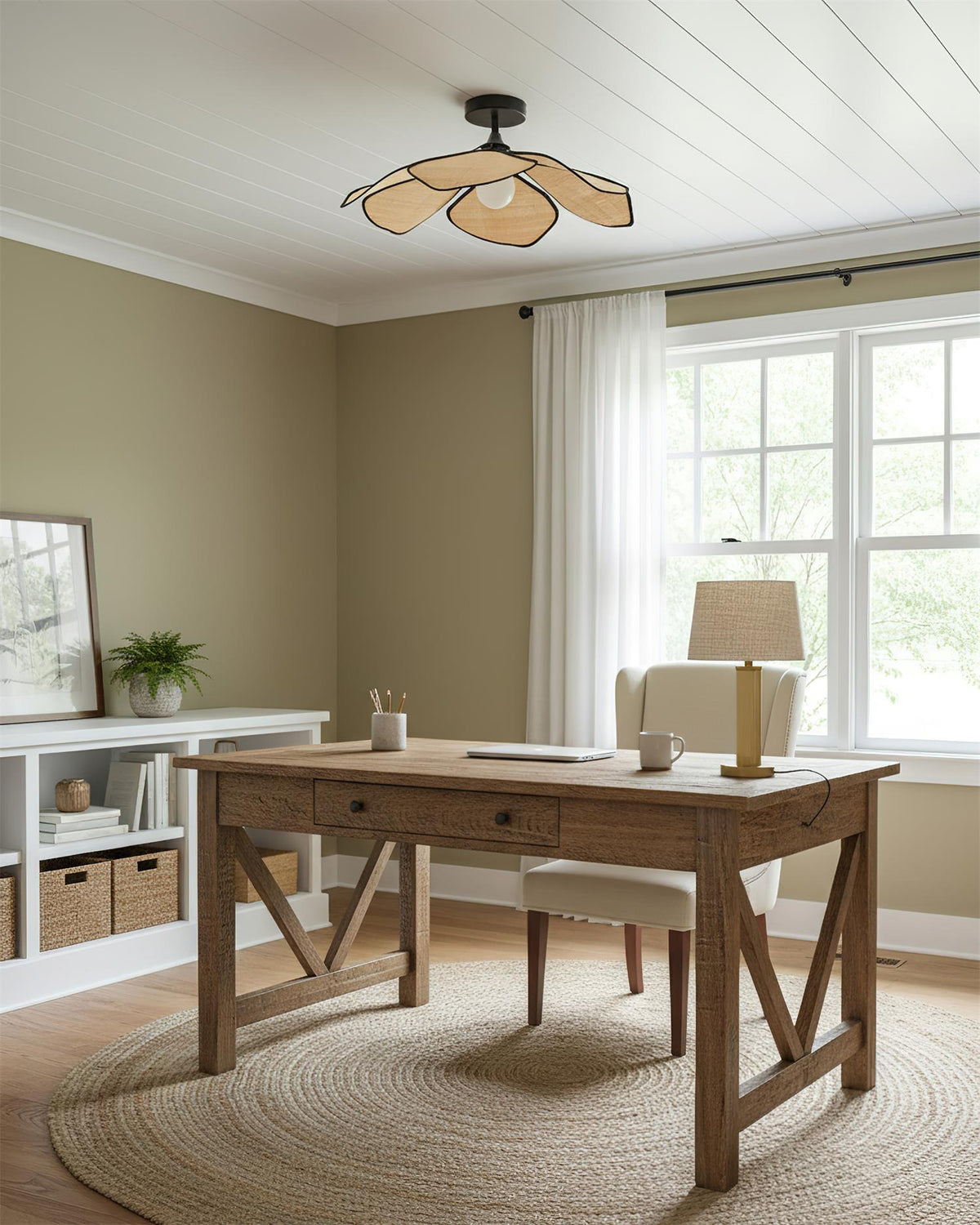 Raffia Petal Metal Ceiling Lamp — product view 3