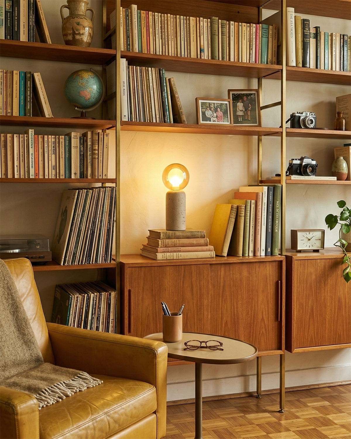 Stilla Orb Travertine Table Lamp — product view 3