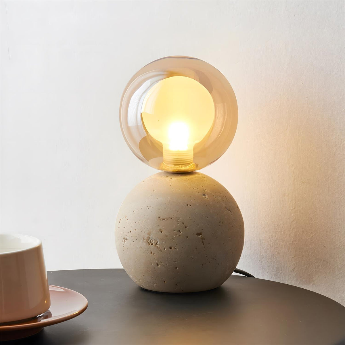 Stilla Orb Travertine Table Lamp — product view 8