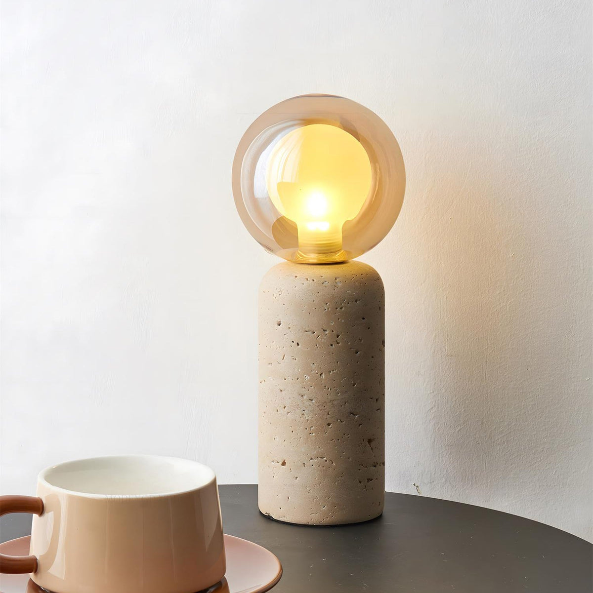 Stilla Orb Travertine Table Lamp — product view 20