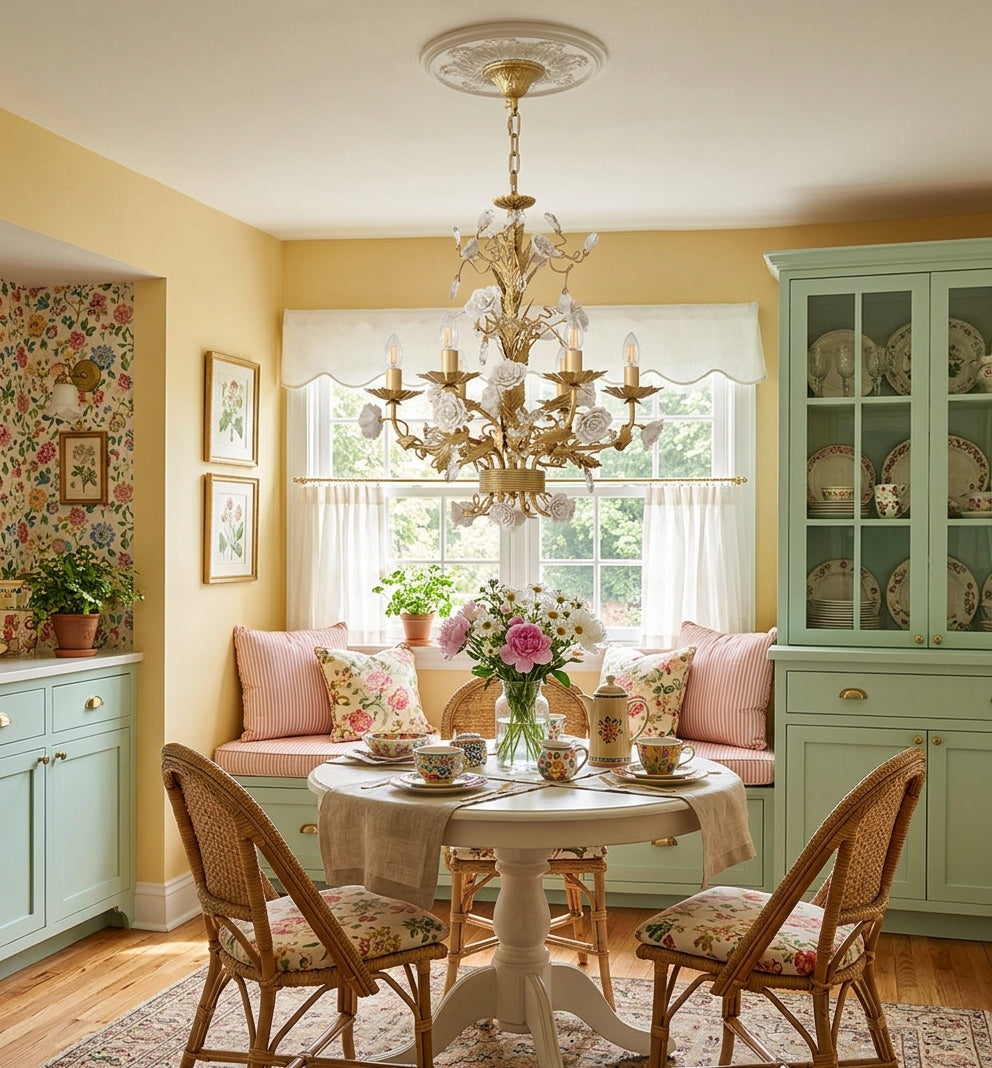 Rosencourt Ceramic Rose & Crystal Chandelier — product view 2