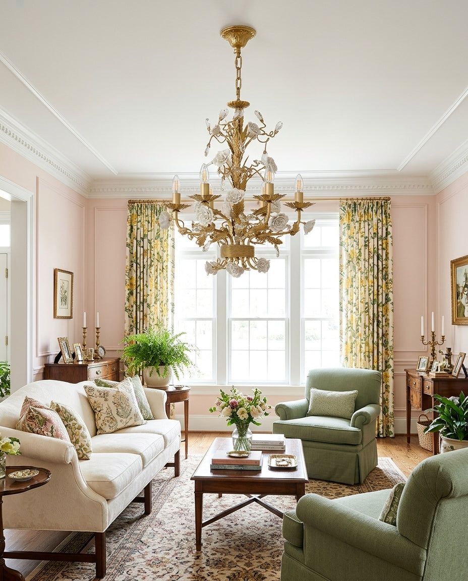 Rosencourt Ceramic Rose & Crystal Chandelier — product view 3