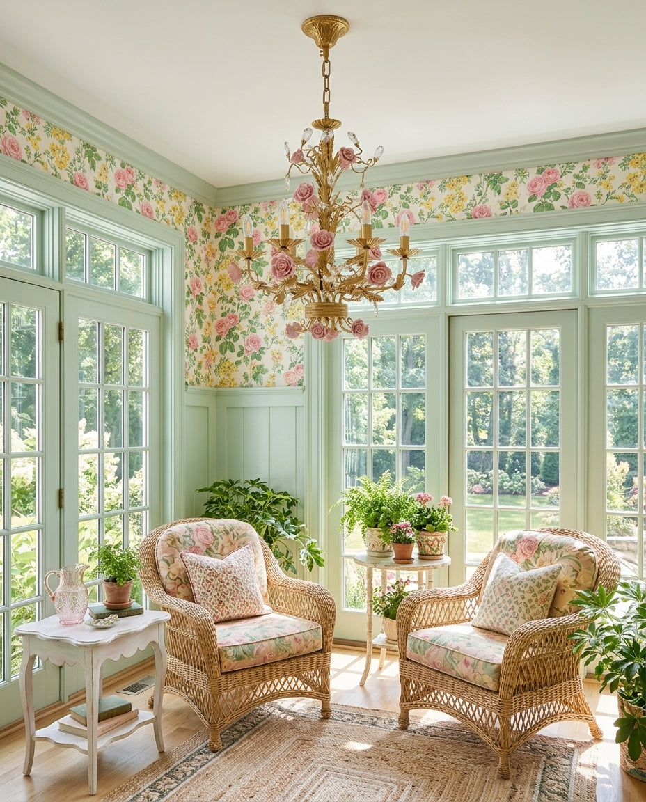 Rosencourt Ceramic Rose & Crystal Chandelier — product view 6