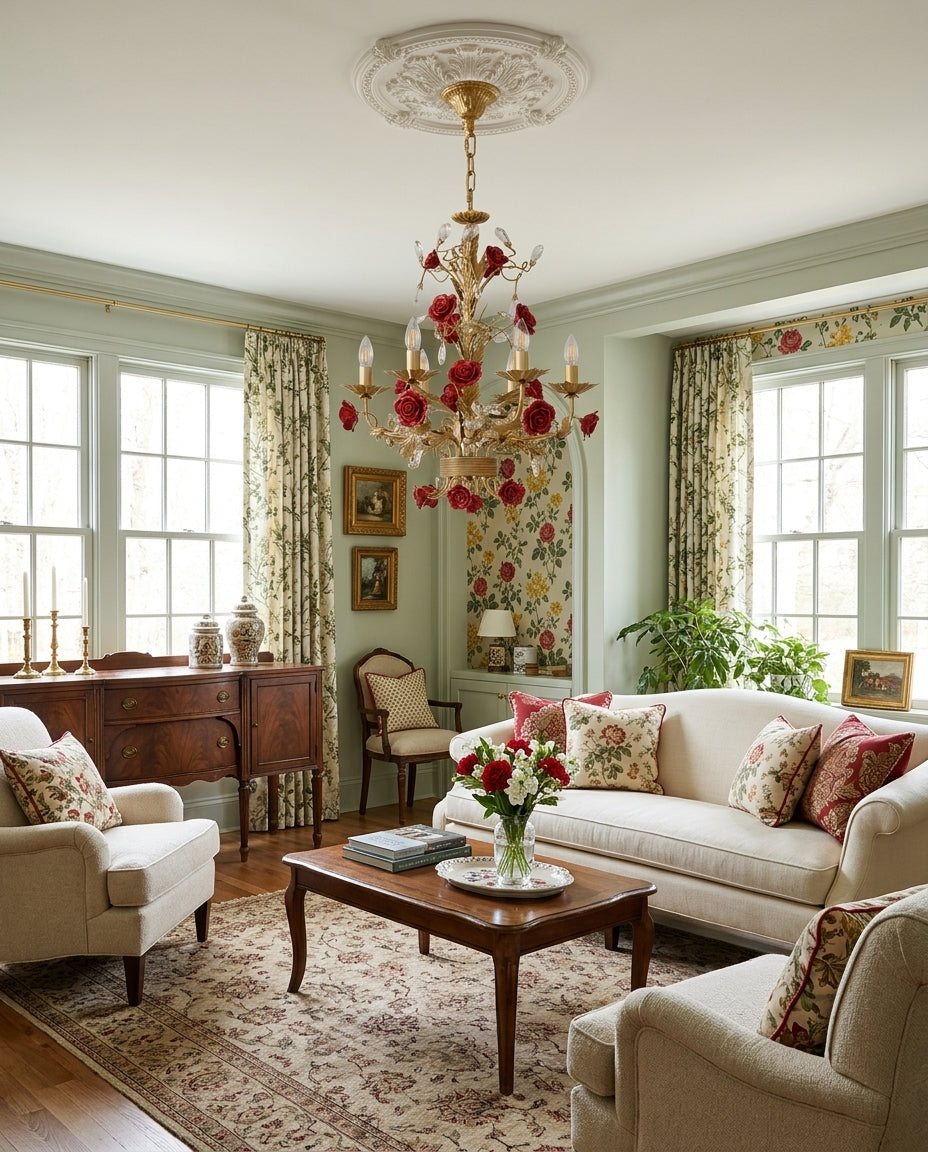 Rosencourt Ceramic Rose & Crystal Chandelier — product view 7