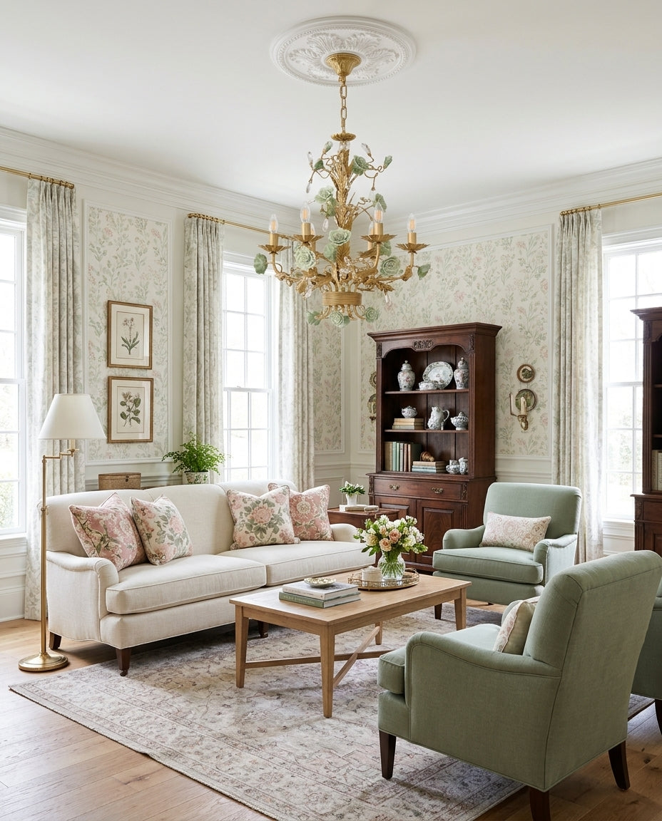 Rosencourt Ceramic Rose & Crystal Chandelier — product view 9