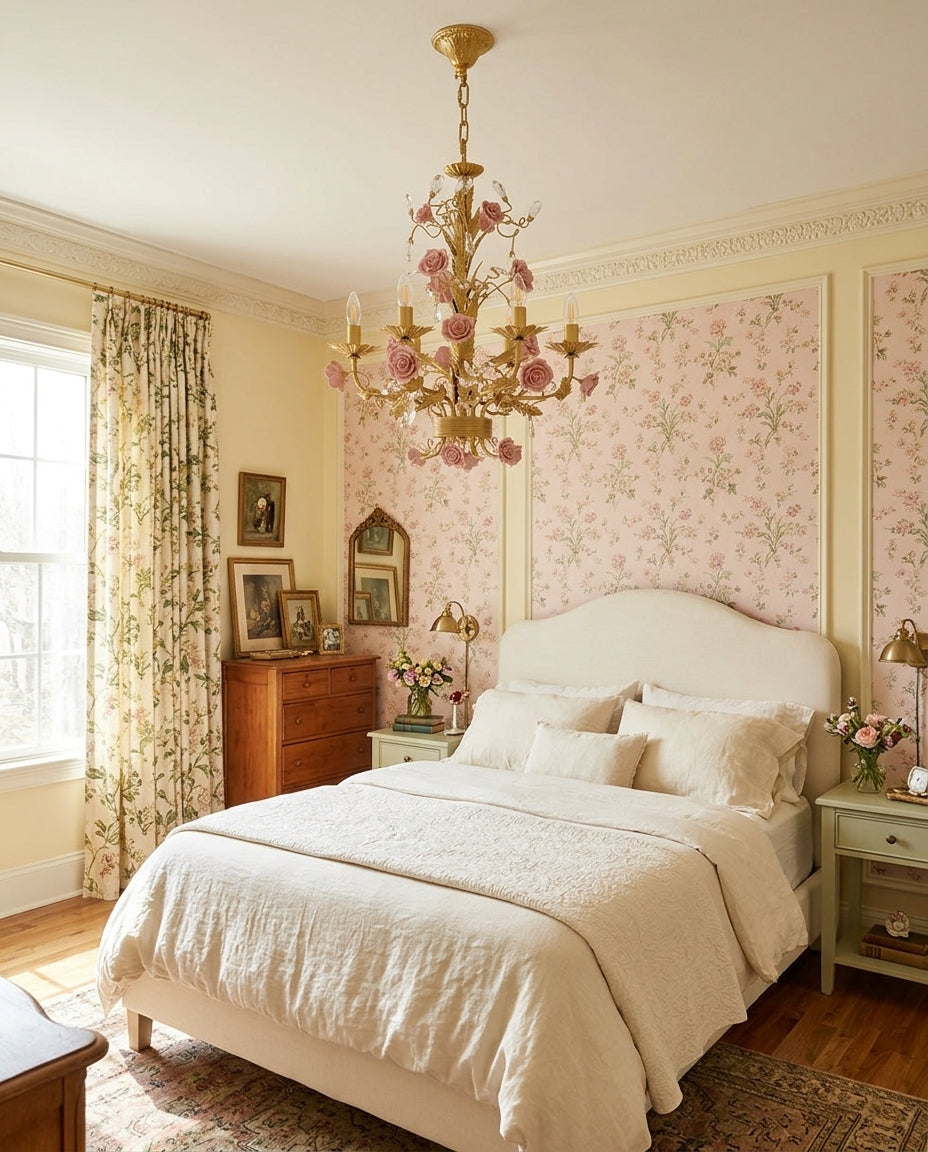 Rosencourt Ceramic Rose & Crystal Chandelier — product view 12