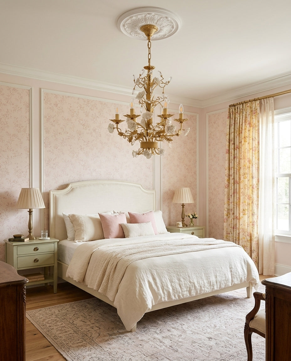 Rosencourt Ceramic Rose & Crystal Chandelier — product view 15