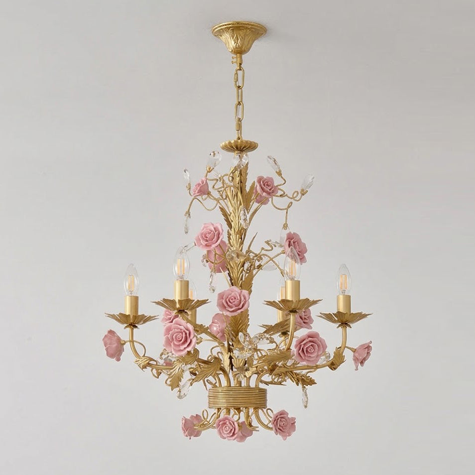 Rosencourt Ceramic Rose & Crystal Chandelier — product view 17