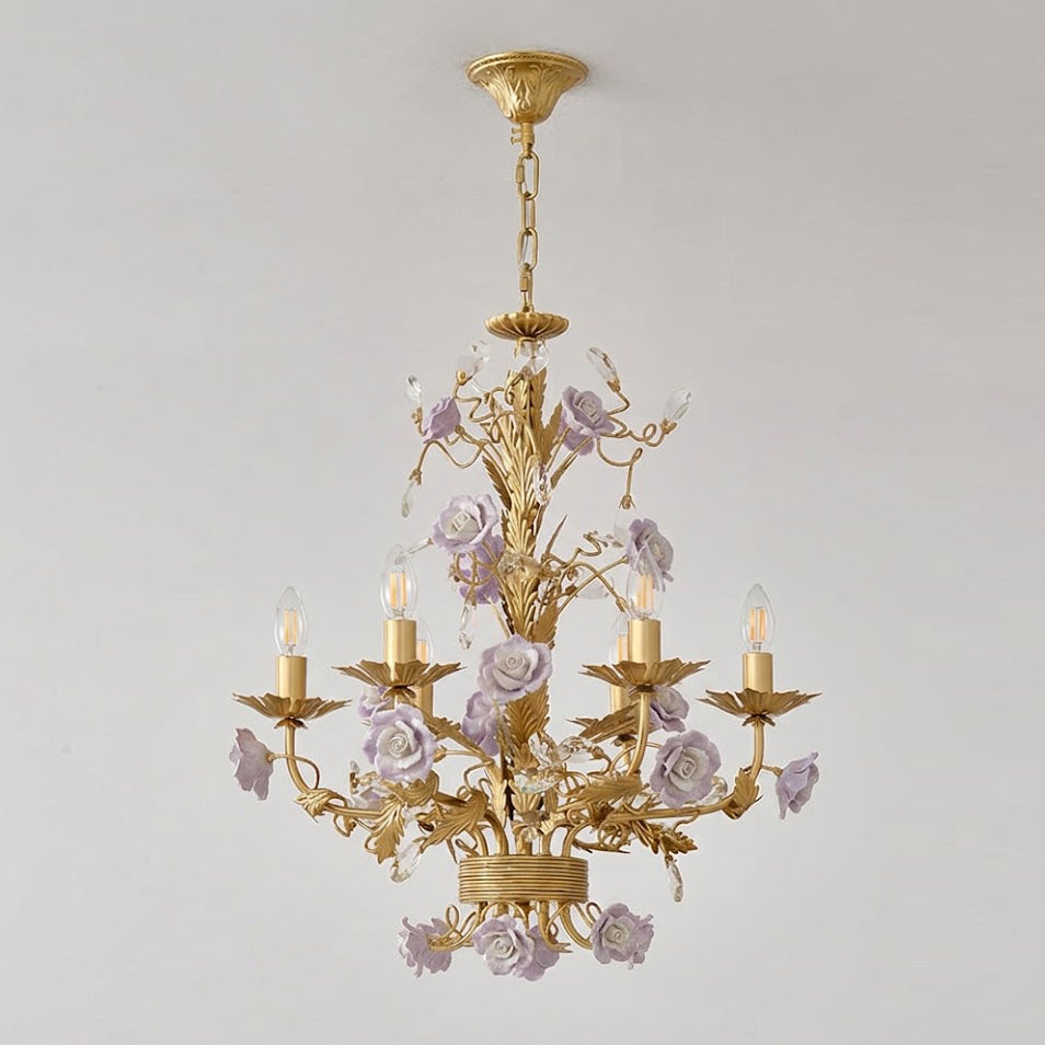 Rosencourt Ceramic Rose & Crystal Chandelier — product view 18