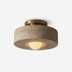 Lithmere Travertine & Glass Flush Mount Ceiling Light — product view 1