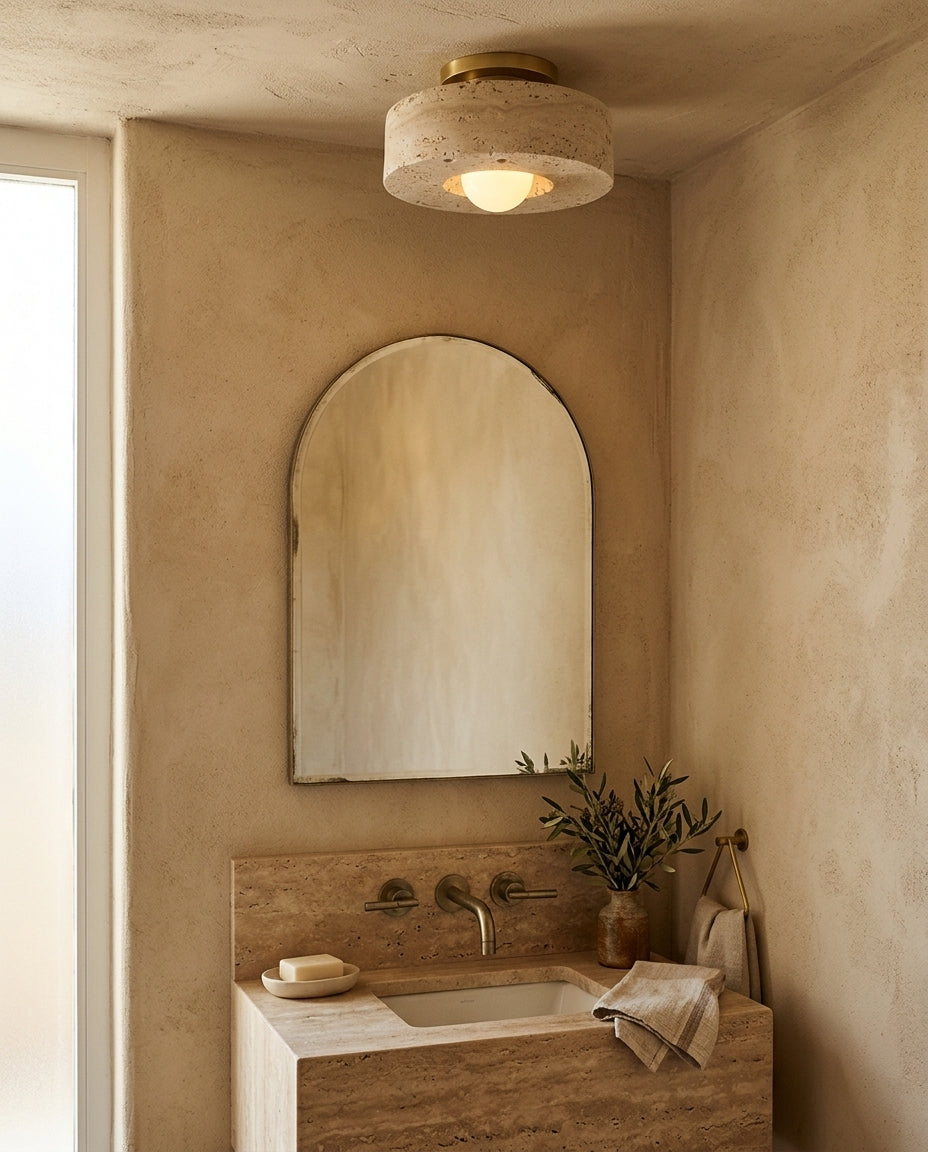 Lithmere Travertine & Glass Flush Mount Ceiling Light — product view 4